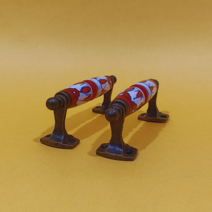 Handcrafted Ceramic Door Handle Set with Antique Metal Finish | Decorative Cabinet & Drawer Pull Handles