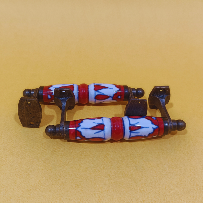 Handcrafted Ceramic Door Handle Set with Antique Metal Finish | Decorative Cabinet & Drawer Pull Handles