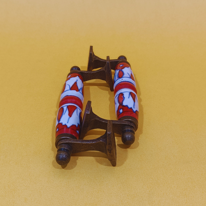 Handcrafted Ceramic Door Handle Set with Antique Metal Finish | Decorative Cabinet & Drawer Pull Handles