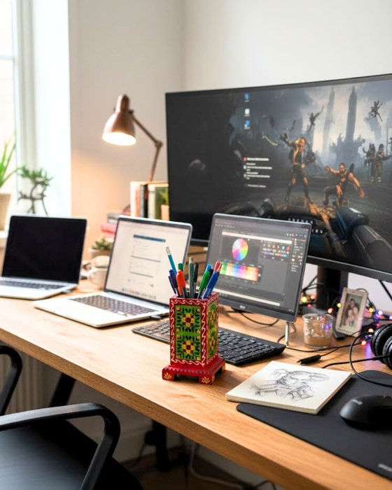 Hand-Painted Wooden Holder | flowers | Diwam handicrafts