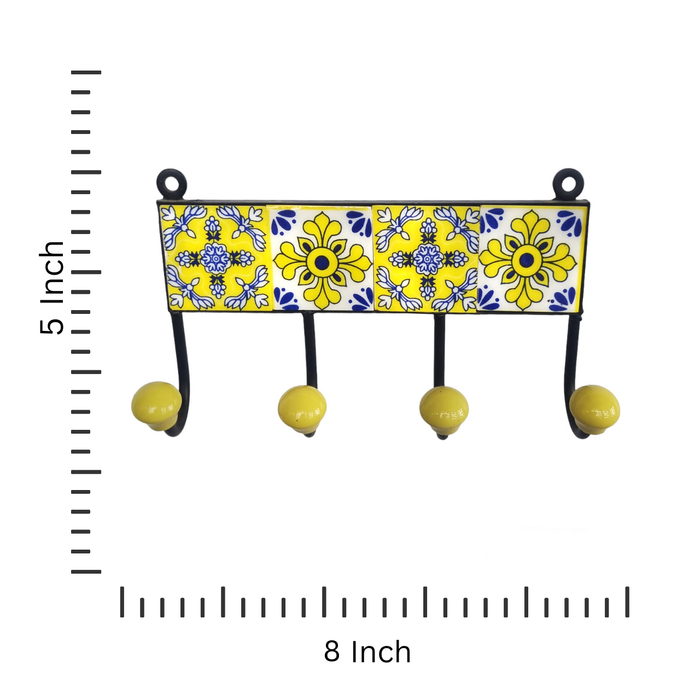 Handmade Iron Key Hanger with Vibrant Yellow Ceramic Tiles