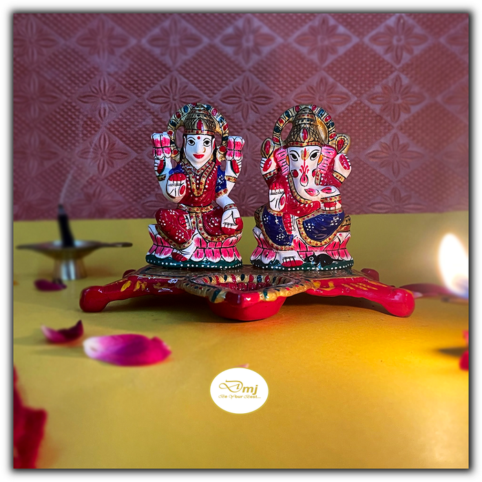 Divine Metal Laxmi & Ganesh Diya - Illuminate Your Home with Prosperity
