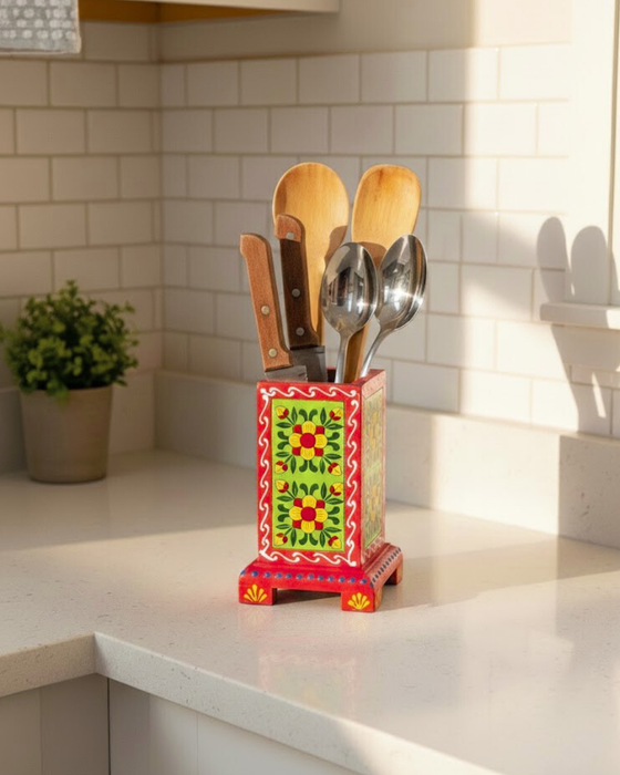 Hand-Painted Wooden Holder | flowers | Diwam handicrafts