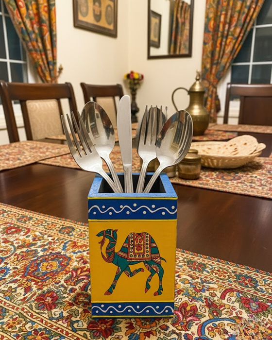 Hand-Painted Wooden Camel Holder | Yellow Stand | Diwam Handicrafts