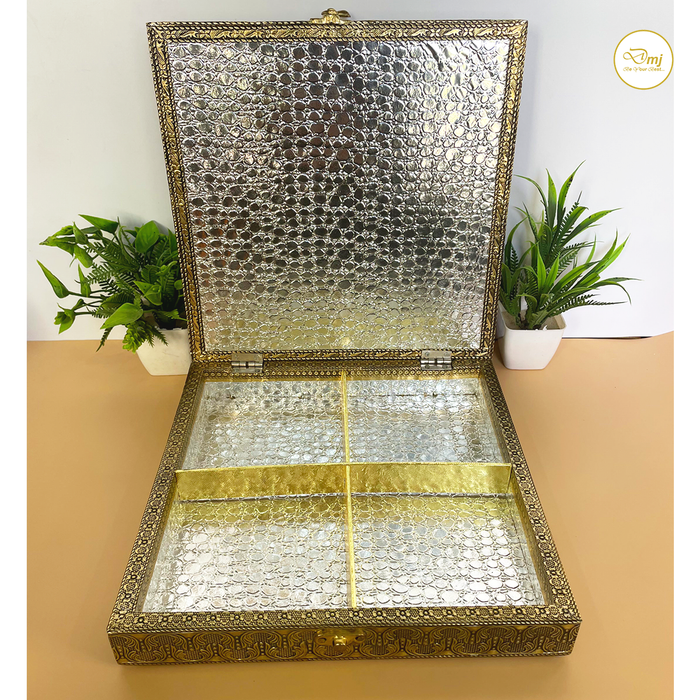 Metal Golden Meenakari Dry Fruit Box, Box Capacity-1000 Gms | Buy Now