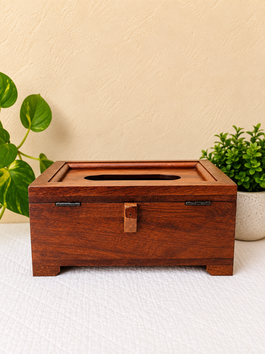 Handcrafted Wooden Tissue Box, Hand Painted Floral Indian Traditional Decor