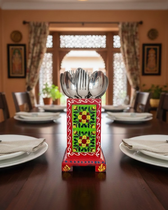 Hand-Painted Wooden Holder | flowers | Diwam handicrafts