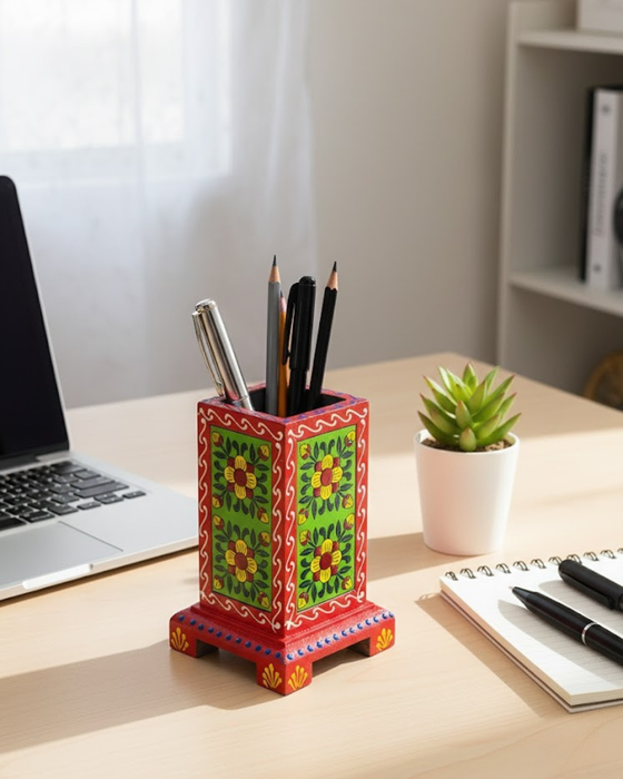 Hand-Painted Wooden Holder | flowers | Diwam handicrafts