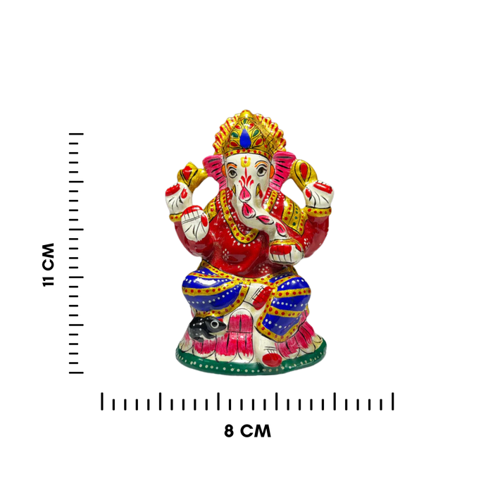 Handcrafted Meenakari Mukut Ganesha Metal Statue