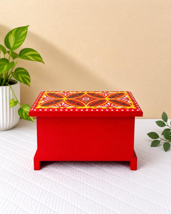 Handcrafted Wooden 2-Drawer Storage Box, Hand Painted Indian Traditional Floral Decor