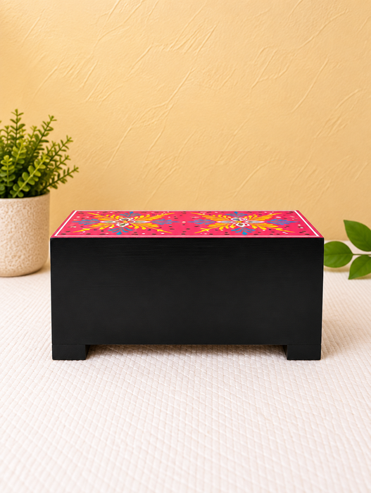Handcrafted Wooden 2-Drawer Storage Box, Hand Painted Floral Indian Traditional Decor