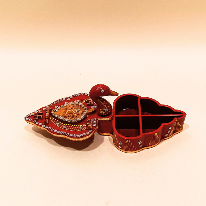 Handcrafted Wooden Swan Box for Temple Decor and Tika Presentation