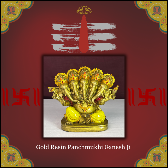 Golden Panchmukhi Ganesha Statue Decorative Showpiece