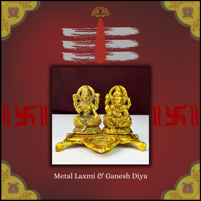 Metal Laxmi Ganesh Diya for Temple Decor & Puja