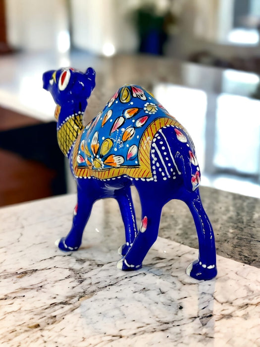 Blue Color Handcrafted Meenakari Metal Camel Statue