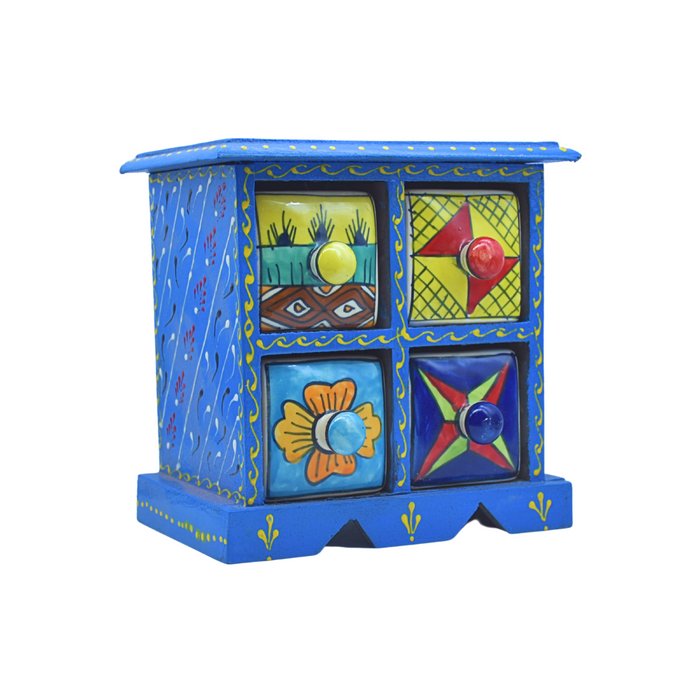 Handcrafted Blue Color Wooden Ceramic Drawer Storage Box