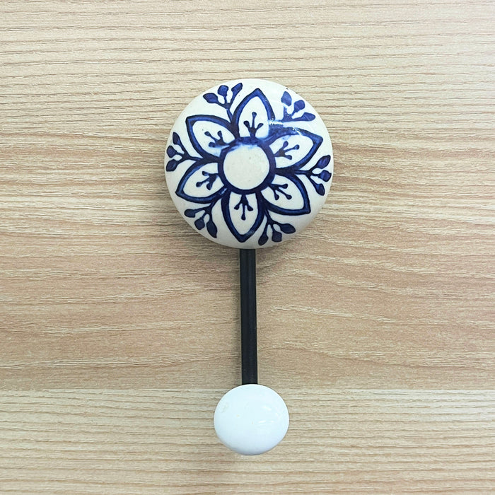 Blue Floral Printed Ceramic & Iron Wall Hook