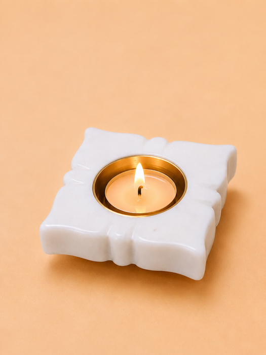 Handcrafted Marble Flower-Shaped Tealight Candle Holder Set of 4, Elegant Home Decor