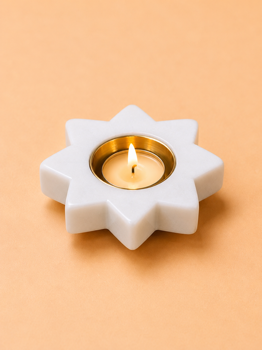 Handcrafted Marble Star-Shaped Tealight Candle Holder Set of 4, Elegant Home Decor