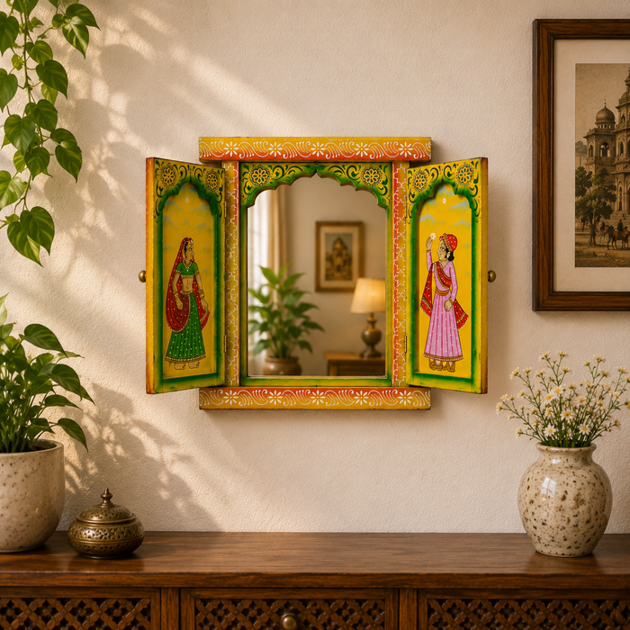 Hand Painted Wooden Jharokha Wall Decor | Rajasthani Traditional Window Art