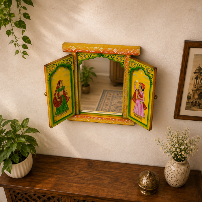 Hand Painted Wooden Jharokha Wall Decor | Rajasthani Traditional Window Art