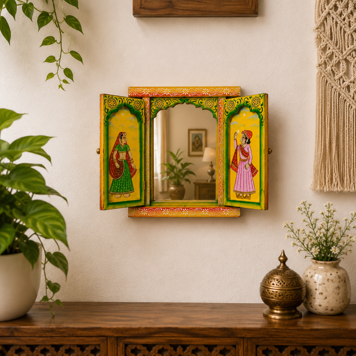 Hand Painted Wooden Jharokha Wall Decor | Rajasthani Traditional Window Art