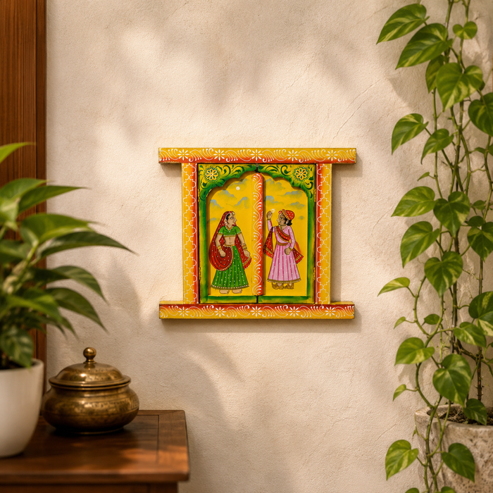Hand Painted Wooden Jharokha Wall Decor | Rajasthani Traditional Window Art
