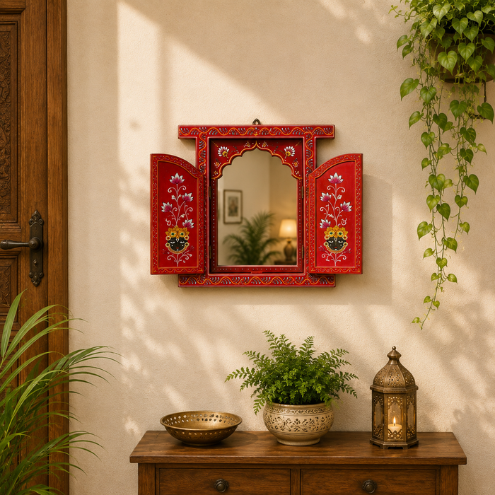 Hand Painted Wooden Jharokha Wall Decor | Rajasthani Krishna Wall Art