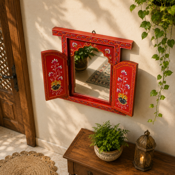 Hand Painted Wooden Jharokha Wall Decor | Rajasthani Krishna Wall Art