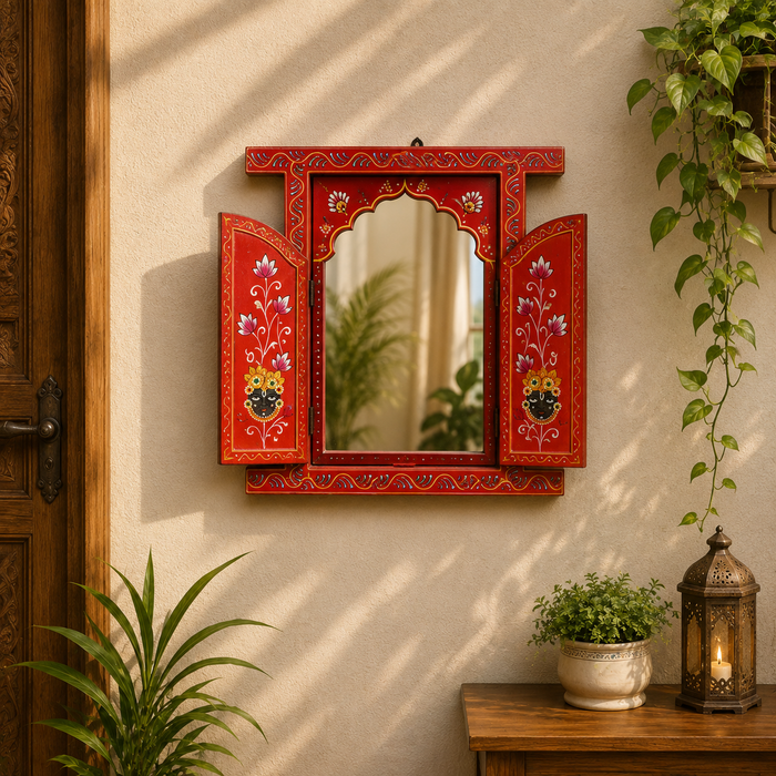 Hand Painted Wooden Jharokha Wall Decor | Rajasthani Krishna Wall Art