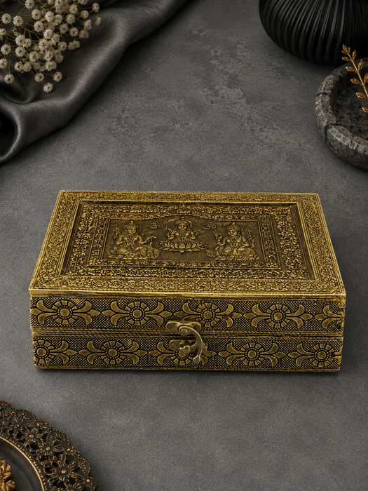 Handcrafted Golden Dry Fruit Box with Traditional Laxmi Ganesh Design