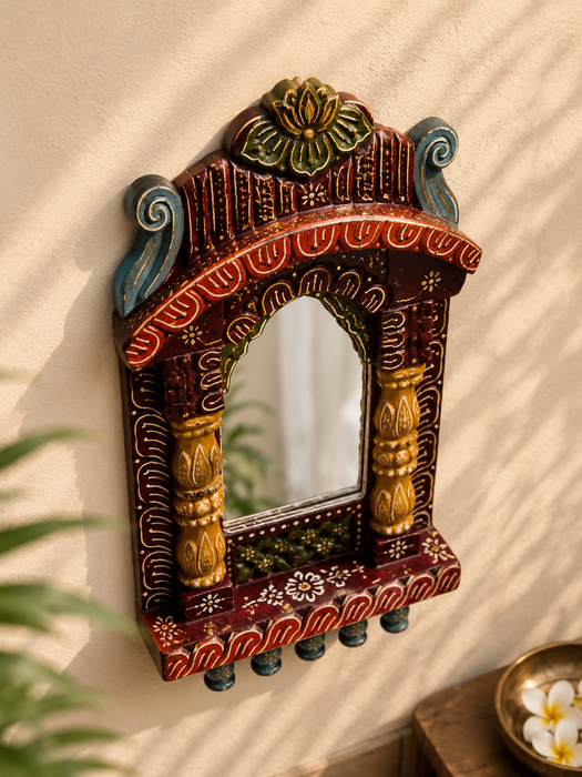 Handcrafted Wooden Jharokha Mirror Wall Decor, Indian Traditional Wall Art