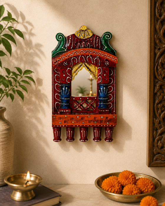 Handcrafted Wooden Jharokha Mirror Wall Decor, Indian Traditional Wall Art