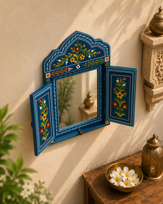 Handcrafted Wooden Floral Jharokha Wall Decor, Traditional Indian Wall Art
