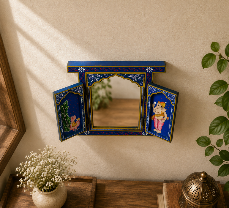 Hand Painted Wooden Jharokha Wall Decor | Ganesha Rajasthani Wall Art