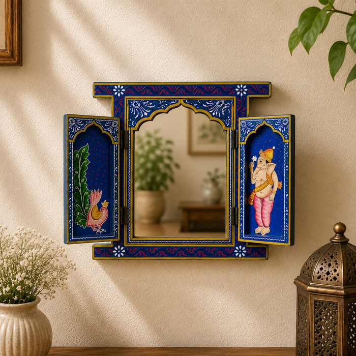 Hand Painted Wooden Jharokha Wall Decor | Ganesha Rajasthani Wall Art