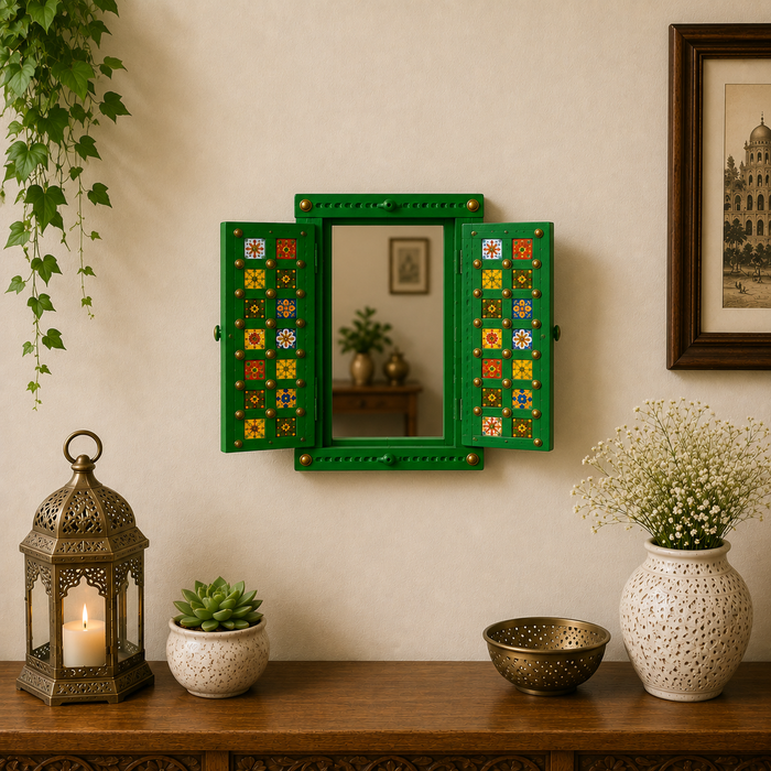 Hand Painted Wooden Jharokha Wall Decor | Indian Rajasthani Wall Art
