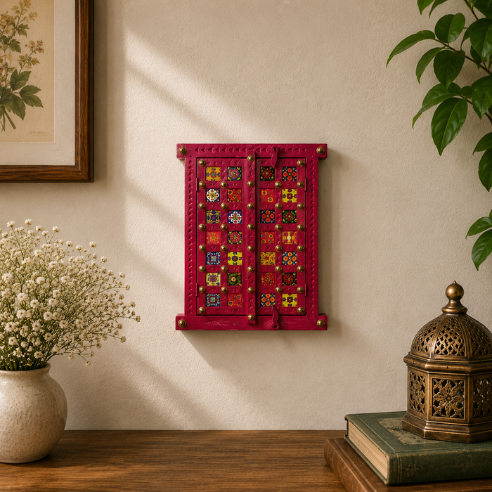 Handmade Wooden Jharokha Wall Decor, Indian Patchwork Window Art