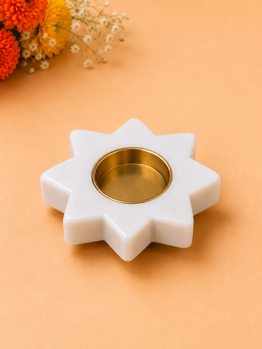 Handcrafted Marble Star-Shaped Tealight Candle Holder Set of 4, Elegant Home Decor