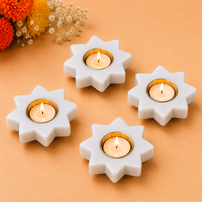 Handcrafted Marble Star-Shaped Tealight Candle Holder Set of 4, Elegant Home Decor