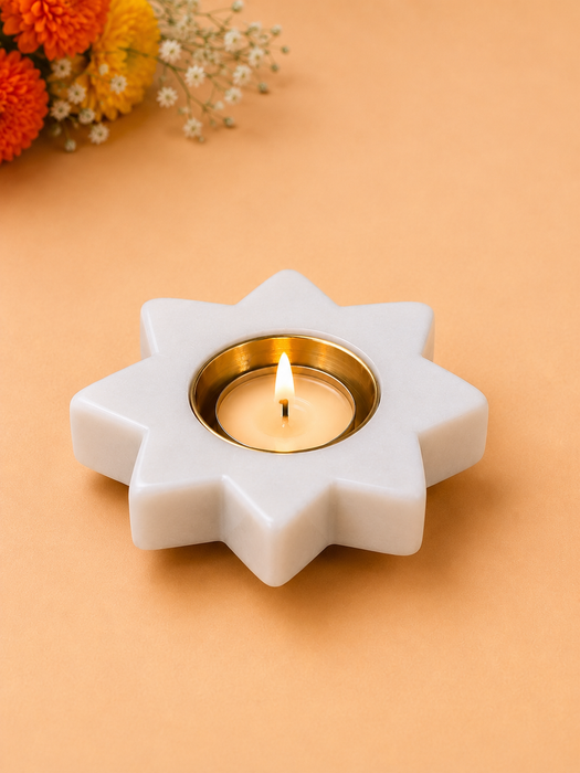 Handcrafted Marble Star-Shaped Tealight Candle Holder Set of 4, Elegant Home Decor