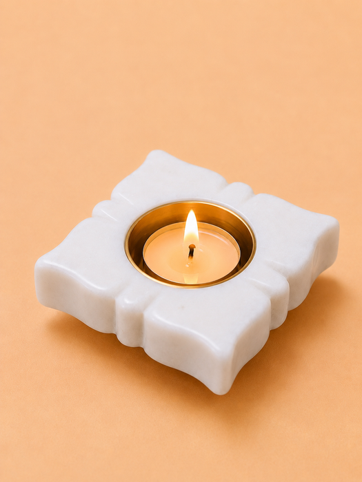 Handcrafted Marble Flower-Shaped Tealight Candle Holder Set of 4, Elegant Home Decor
