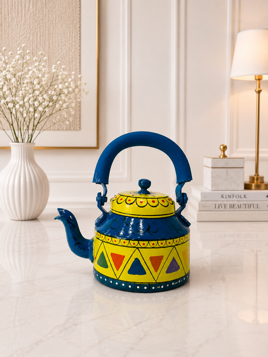 Handcrafted Metal Traditional Tea Set with Tray, 6 Glasses & Chai Kettle
