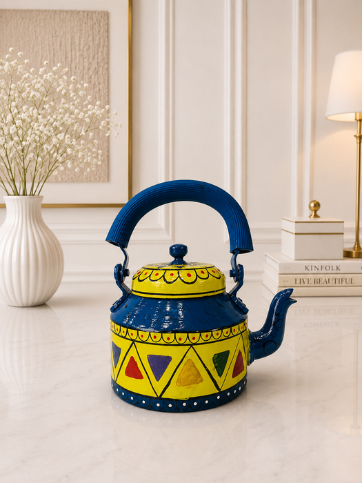 Handcrafted Metal Traditional Tea Set with Tray, 6 Glasses & Chai Kettle