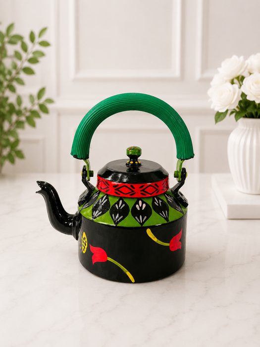 Handcrafted Metal Traditional Tea Set with Tray, 6 Glasses & Chai Kettle