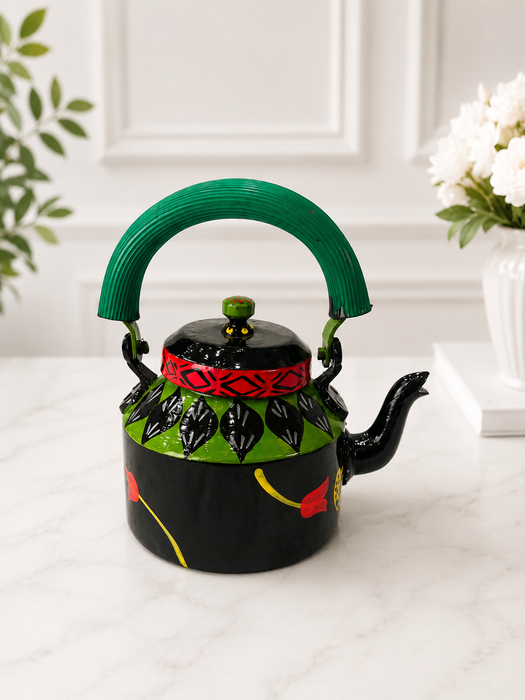 Handcrafted Metal Traditional Tea Set with Tray, 6 Glasses & Chai Kettle