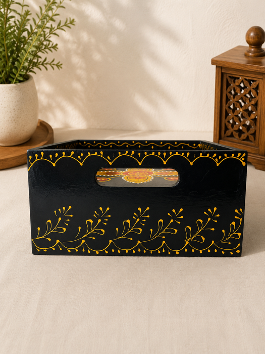 Handcrafted Wooden Painted 3 Drawer Storage Tray | Indian Traditional Home Decor