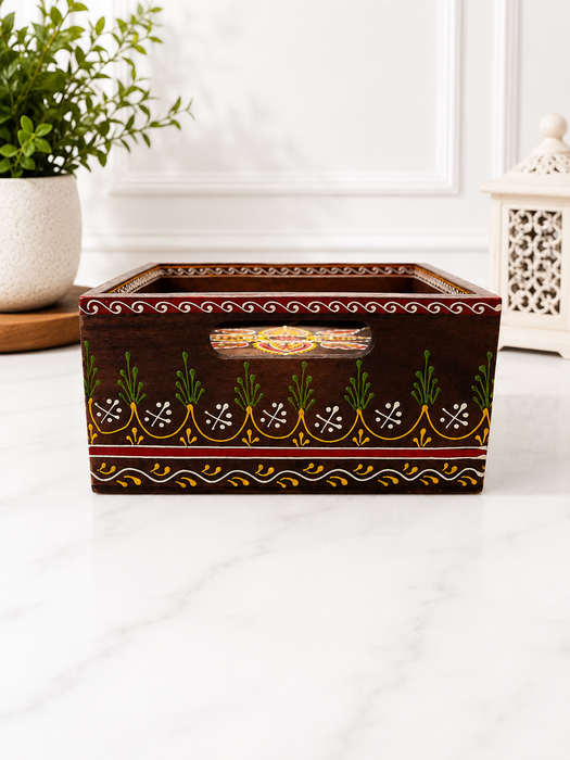 Handcrafted Wooden 3 Drawer Storage Tray | Traditional Indian Home Decor