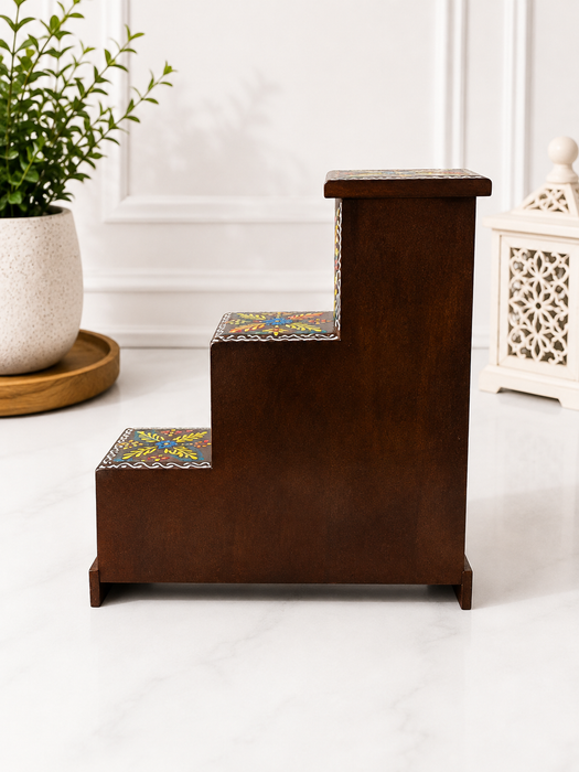 Handcrafted Wooden Step Shape 6  Drawer Storage Organizer | Indian Home Decor