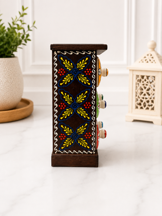 Handcrafted Wooden Step Shape 6  Drawer Storage Organizer | Indian Home Decor